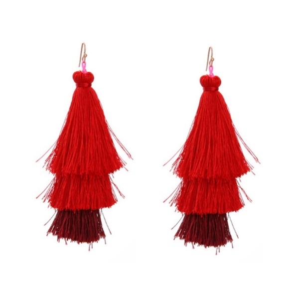 Blue Spring Tassel Dangle Drop Earrings - Picture 4 of 7